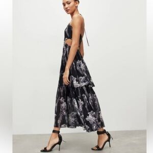 All Saints Tatum Mia Black and White Halter Cut Out Sundress